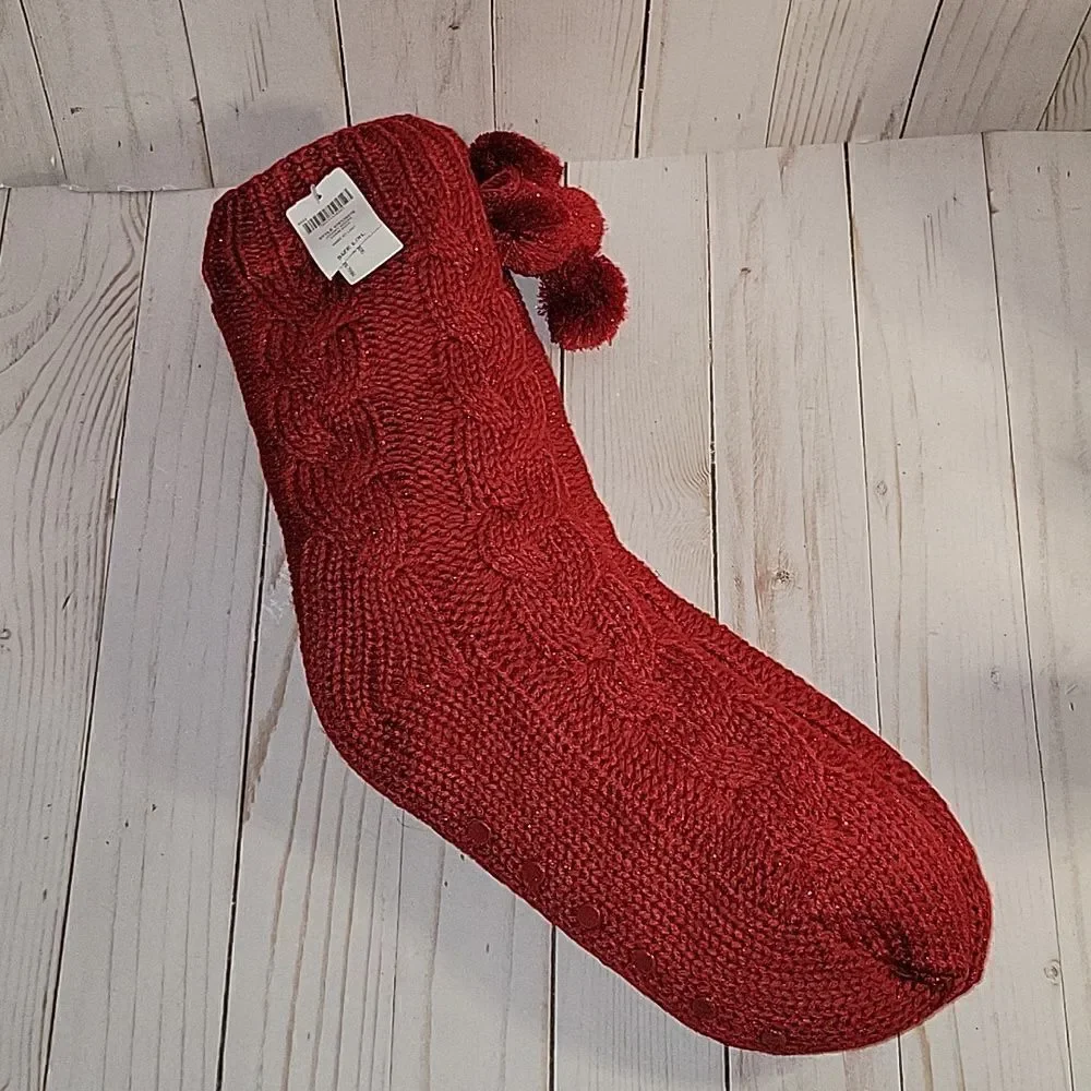 Soma Red Cable Knit Fleece inside Cabin Socks NWT L XL